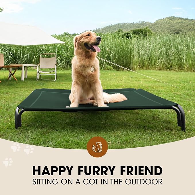 Elevated Dog Bed, Raised Outdoor Dog Bed for Large Sized Dog, Portable Cooling Pet Cot with Breathable &amp; Washable Mesh, Indoor &amp; Outdoor Pet Hammock with Skid-Resistant Feet.