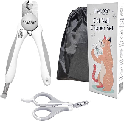 Hepper Cat Nail Clipper Kit - Small &amp; Large Sharp Claw Clippers with Nail File &amp; Storage Pouch - Safety Guard &amp; Lock - Professional Cat Manicure