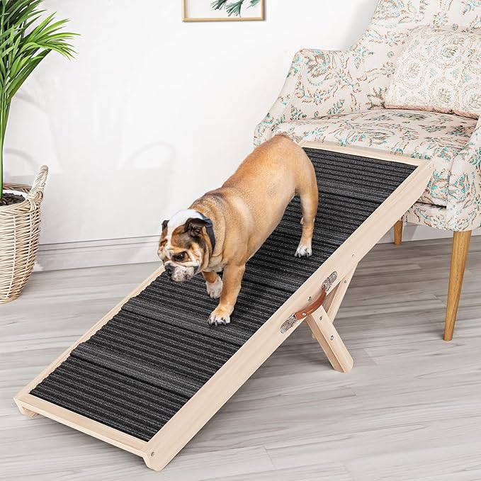 Dog Ramp for Couch, Wooden Pet Ramps 39.37" Long Adjustable 11"-20.47" Folding Puppy Ramps with High Traction Mat, Dog Stairs for Small &amp; Medium Older Dogs &amp; Cats, up to 150lbs