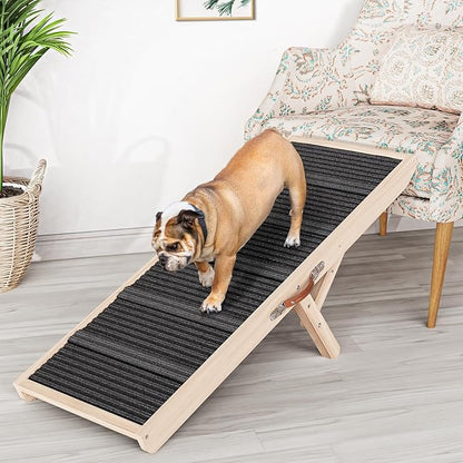 Dog Ramp for Couch, Wooden Pet Ramps 39.37" Long Adjustable 11"-20.47" Folding Puppy Ramps with High Traction Mat, Dog Stairs for Small &amp; Medium Older Dogs &amp; Cats, up to 150lbs