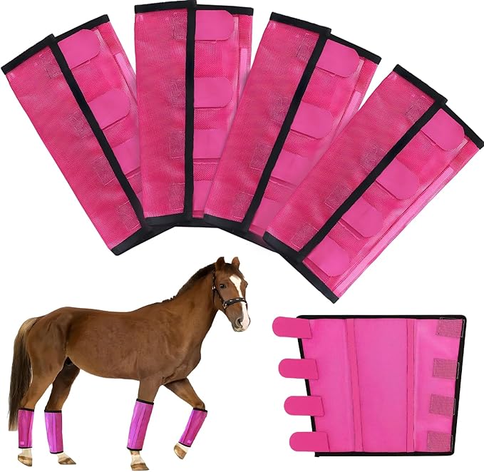 Mesh Horse Fly Boots Set of 4，Adjustable and Universal Loose Fitting &amp; Non-Slip Horse Fly Leggings for Horses,Reduce Stressful Stomping (Pink)