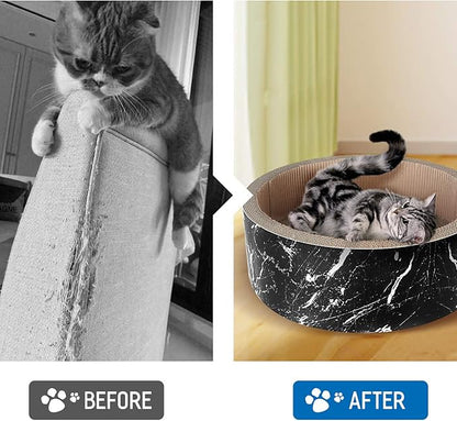 Cat Scratcher Post &amp; Board, Round Cat Scratching Lounge Bed, Durable Pad Prevents Furniture Damage, 17.32&