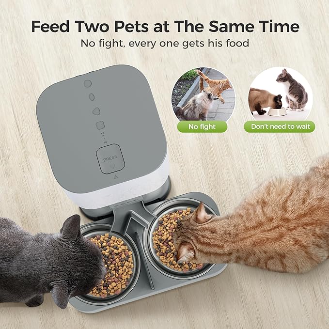 WiFi Automatic Cat Feeder with App - 6L Elevated Smart Food Dispenser for 2 Pets, Programmable 1-10 Meals, 2 Stainless Bowls &amp; Dual Power
