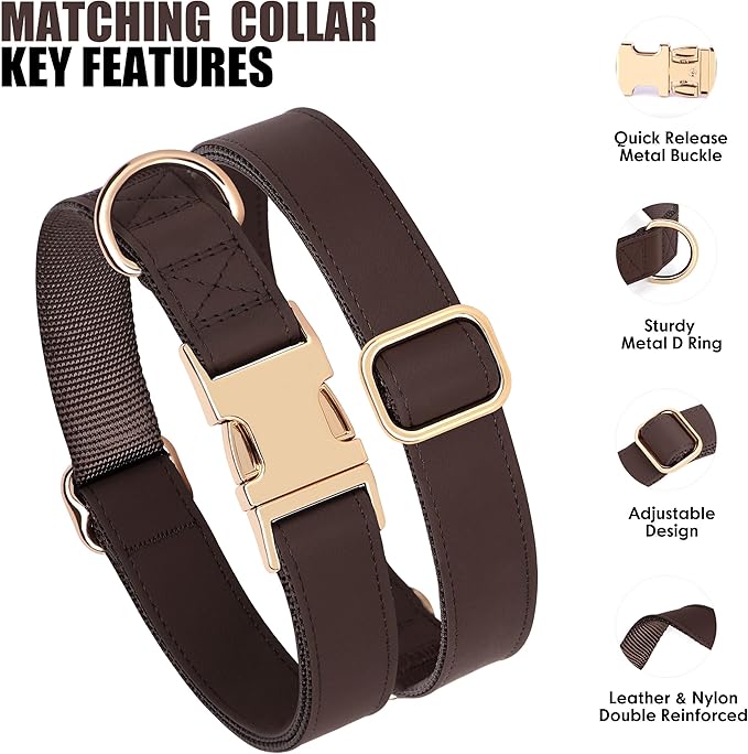 PET ARTIST PU Leather Dog Collar, Bright &amp; Stylish Brown Dog Collar with Quick Release Gold Metal Buckle, Soft Nylon Padded Durable Pet Collars Adjustable for Large Dogs, Neck Fit 16-27"