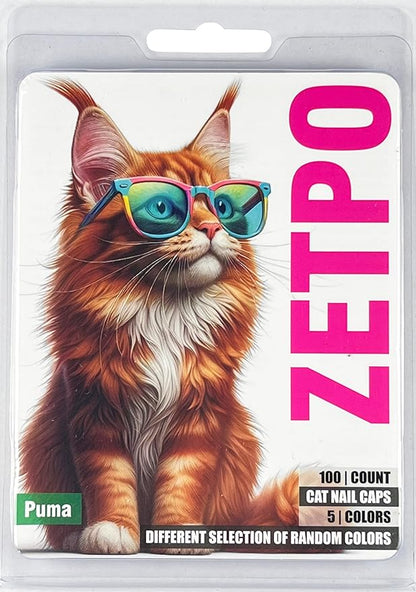 zetpo Cat Nail Caps | Cat Claw Covers | with Adhesives and Applicators (M, 5X Solid Random Colors | 100 pcs)