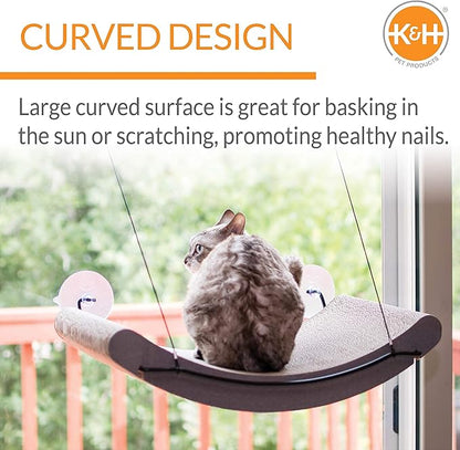 K&amp;H Pet Products EZ Mount Cat Window Perch Kitty Sill Scratcher Cradle, Sturdy Window Perch for Large Cats, Steel Frame Scratcher Hammock with Strong Suction Cups for Glass - 20 X 11in Cardboard
