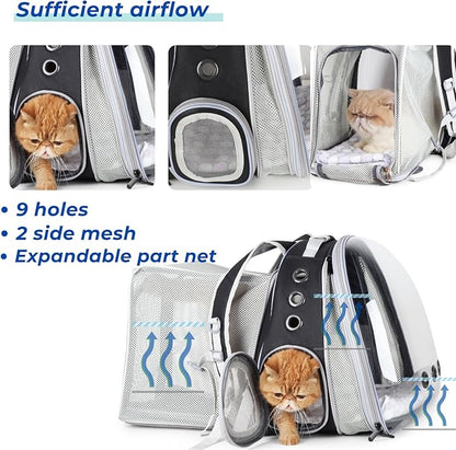 Lollimeow Cat Carrier Backpack, Bubble Dual Expandable Backpack Carrier, Pets and Small Dogs,Airline-Approved, Designed for Travel, Hiking, Walking &amp; Outdoor Use (Dual Expandable-Black)