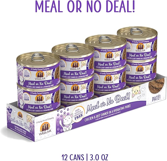 Weruva Classic Cat Paté, Meal or No Deal! with Chicken &amp; Beef, 3oz Can (Pack of 12)