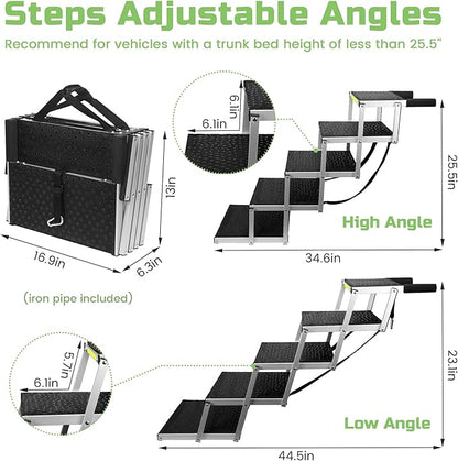 Sturdy 5-Step Aluminum Frame Dog Stair with 1680D PVC Fabric - Non-Slip, Lightweight &amp; Portable - Ideal for Car, SUV, Truck Access - Black (98x67x43cm)