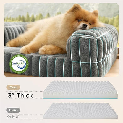 Bedsure Orthopedic Dog Bed for Small Dogs, Waterproof Memory Foam Small Pet Beds with Sides, Non-Slip Bottom and Egg-Crate Foam Medium Dog Couch Sofa with Washable Removable Corduroy Cover, Grey