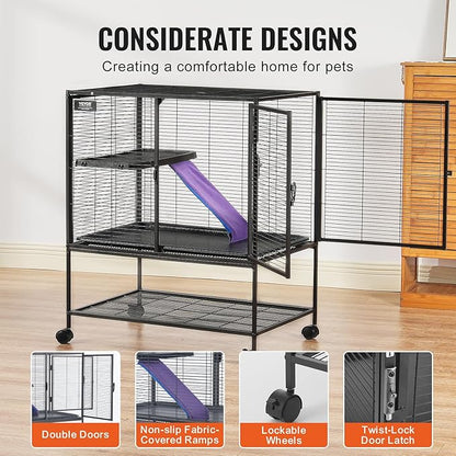 VEVOR 34" Rolling Metal Ferret Cage, Large 2-Tier Critter Nation Cage, Small Animal Cage with Ramps &amp; Tray, Easy to Set up for Pet Mice, Hamster, Guinea Pig, Chinchilla, Squirrel, Hedgehogs, Bunny