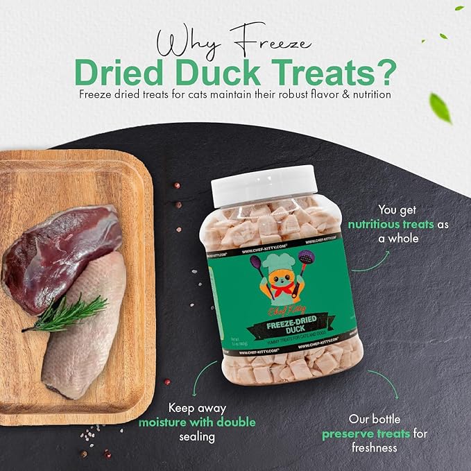 Freeze-Dried Duck Treats for Cats &amp; Dogs – 100% Human Grade, Single Ingredient, High-Protein, Healthy Snack – No Additives or Preservatives – 3.0oz - Inspected &amp; Tested in USA
