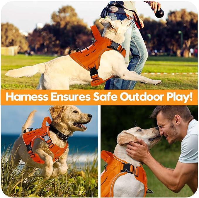 Heavy-Duty Tactical Dog Harness for Large Dogs, No Pull Adjustable Reflective Pet Vest with Molle System, K9 Military-Grade Control for Service Training, Outdoor &amp; 10+ Breeds, Orange, Large