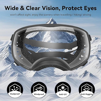 NAMSAN Clear Dog Goggles for Large Dogs, Wide Eyecup &amp; Soft Frame, Anti-UV Sunglasses for Dogs Medium to Large Breed, Driving Dog Eye Protection, Windproof Dustproof, Adjustable, Black Frame