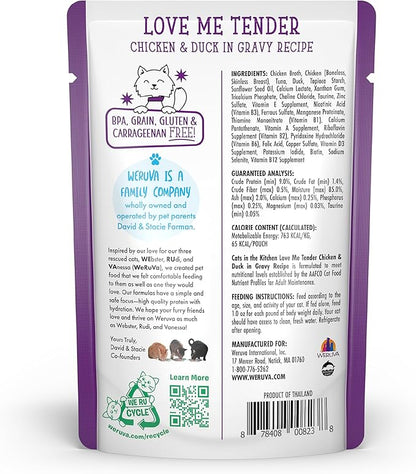 Weruva Cats in The Kitchen, Love Me Tender with Chicken &amp; Duck in Gravy Cat Food, 3oz Pouch (Pack of 12)