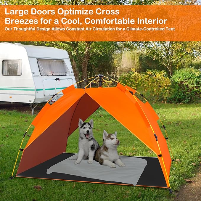 Dog Canopy Shade Shelter Tent for Small Medium Elevated Raised Outdoor Dog Bed Cots, Outside Dog House Pet Sun Umbrella, Quick Setup &amp; No Assembly Needed, Orange 55"X40" (Cots Not Included)