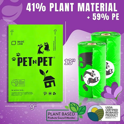 Pet N Pet 1080 Counts Green Poop Bags for Dogs, 41% Plant Based &amp; 59% PE Extra Thick Dog Poop Bags Rolls, 9" x 13", Lavender Scented Pet Waste Bag
