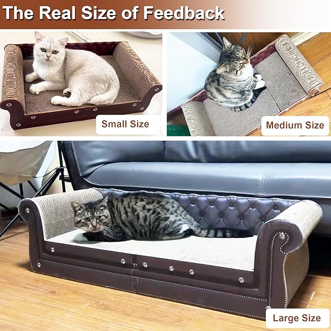 Scratching Sofa, Couch Shaped Thick Scratching Cardboard, Lounge Bed for Indoor Rest&amp;Play, Sofa Scratcher Pad (Brown, 22.4" L X 12.2" W X 6.3" H)