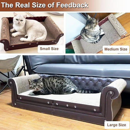 Scratching Sofa, Couch Shaped Thick Scratching Cardboard, Lounge Bed for Indoor Rest&amp;Play, Sofa Scratcher Pad (Brown, 22.4" L X 12.2" W X 6.3" H)