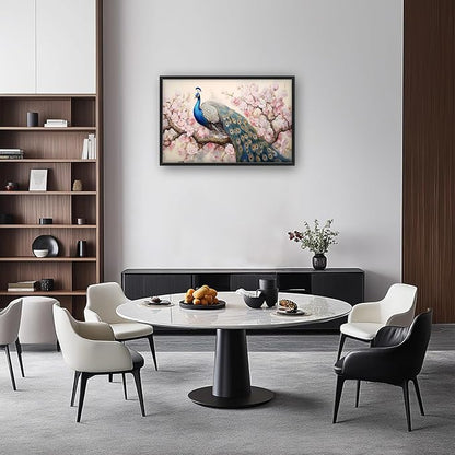 Quorin Peacock Large Wall Art Elegant Peacock Pictures Wall Decor Pink Flower Tree Canvas Print Painting Artwork for Bathroom Living Room Bedroom 36L x 24W