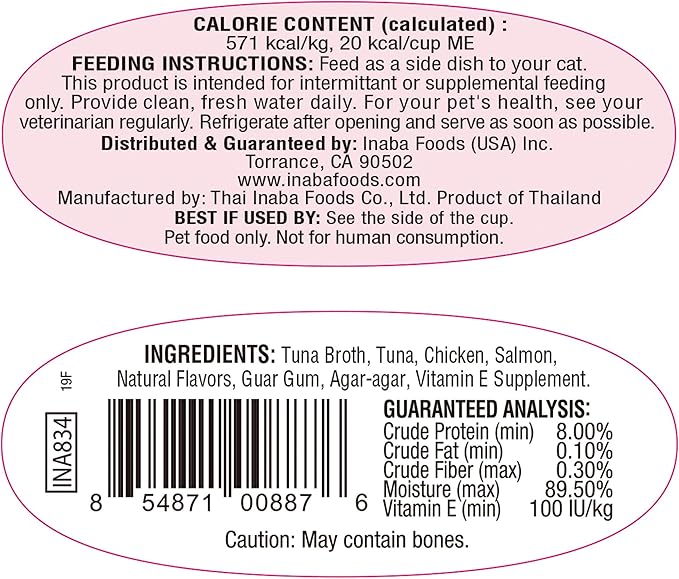 INABA Twins for Cats, Side Dish/Topper Cups, 1.23 Ounces per Serving, 16 Servings, Tuna &amp; Chicken with Salmon Recipe
