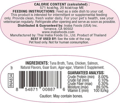 INABA Twins for Cats, Side Dish/Topper Cups, 1.23 Ounces per Serving, 16 Servings, Tuna &amp; Chicken with Salmon Recipe