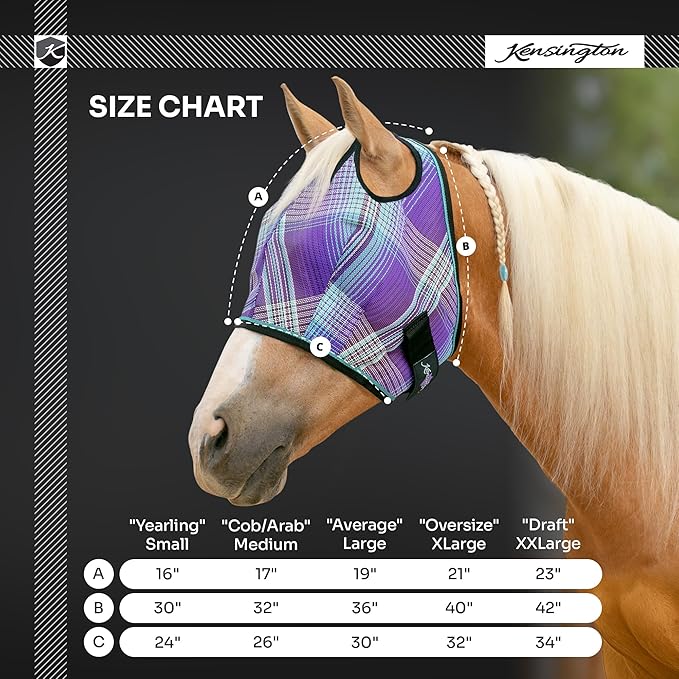 Kensington UV Horse Fly Mask with Web Trim - Protective Mask with Dual Ear Opening &amp; Forelock Freedom - Medium, Desert Sand