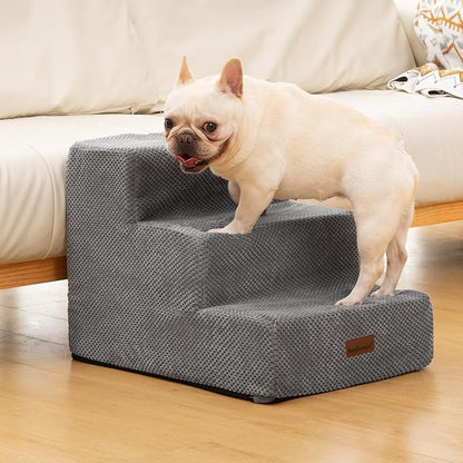 Dog Stairs for Small Dogs &amp; Cats,3-Step Extra Wide Non-Slip Pet Steps for Couch Sofa and Chair,Grey,15.7" H