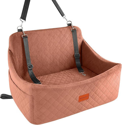 Dog Car Seat for Medium &amp; Large Dogs Up to 55lbs, Memory Foam Cushion, Washable Cover, Safety Straps &amp; Non-Slip Base (Brown, Large)