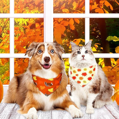 Weewooday 20 Pieces Fall Thanksgiving Dog Bandanas for Dogs Pumpkin Dog Bandana Turkey Triangle Pet Bib Adjustable Pet Bandana Soft Doggy Kerchief Accessories for Pet Costume