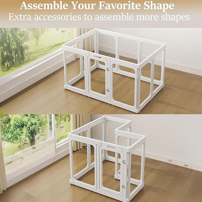 Clear Acrylic Dog Playpen with Door, for Puppy Cat Rabbit Transparent Pet Pen, Dog Playpen Indoor, Dog Fence, Easy Assemble &amp; Cleaning Dog Pen for Small &amp; Medium Dogs (29.5“ Height, 10PCS)