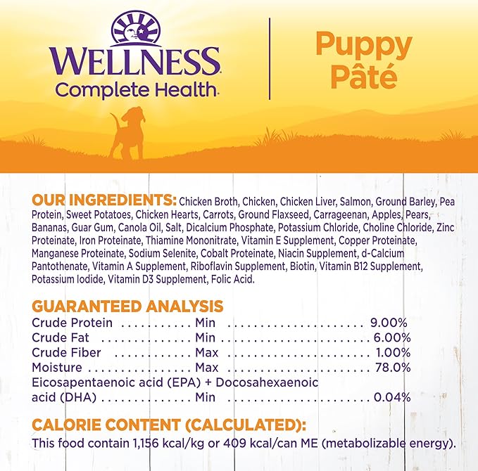 Wellness Complete Health Natural Wet Canned Puppy Food, Puppy Chicken &amp; Salmon 12.5-Ounce Can (Pack of 12)