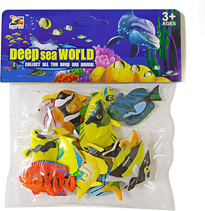 HAPTIME 12PCS Tropical Fish Toys Set, Pastic Cute Sea Life Creatures Learning Educational Toy Party Favors for Boys, Girls, Kids