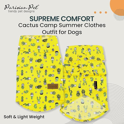 Parisian Pet Cactus Cap Dog Beach Outfit - 100% Cotton Summer Dog Clothes - Stylish Machine Washable Pet Shirts for Large Dogs