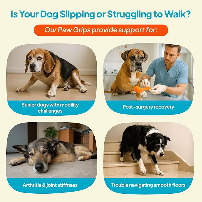 Anti-Slip Paw Grips – Non-Slip Dog Paw Traction Pads for Senior &amp; Injured Dogs, Prevents Slipping on Hardwood &amp; Tile Floors, Strong Adhesive, 24 Pcs (Sizes S-XXL)