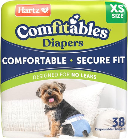 New! Hartz® Comfitables® Disposable Dog Diapers, Size XS 38 count, Comfortable &amp; Secure Fit, Easy to Put On, Super Absorbent Male and Female Diaper