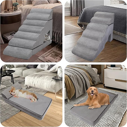 Dog Stairs &amp; Steps for High Beds 30-36 inches High Tall, LitaiL Pet Stairs/Steps for High Beds 34 inch High for Small Large Dogs, Non-Slip 7 Steps Dog Ramps for Old Dogs/Cats