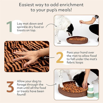 Reggie Stimulating Feeder Mat for Dogs | Relieve Speed Eating, Boredom, Stress | Vet-Approved &amp; Ideal for All Ages, Dog Breeds, and Sizes (Brown Feeder Mat)