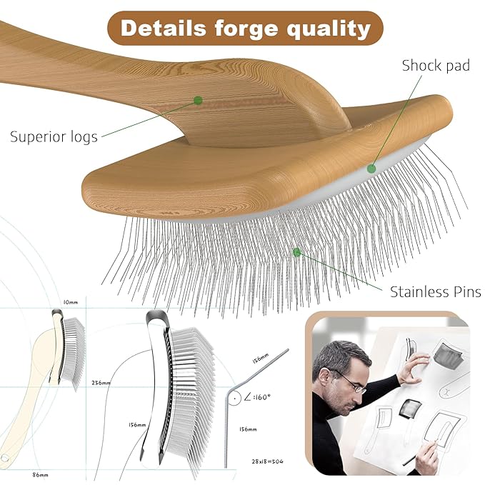 Slicker Brush for Dog, Doodles and Poodle Brush, for Tangles, Fluff Coat, Curly Hair Pets, Remove Loose Fur, Matts, Undercoat, Double Coat, 24mm Pins, 3.5&