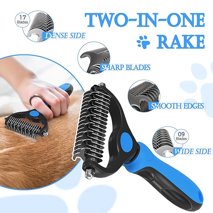 4 in 1 Cat Grooming Brush Self Cleaning Slicker Brush Dematting Tool for Dogs &amp; Cats Haired Pets Skin Friendly, Deshedding Tool, Suitable for Pet Supplies Accessories, Blue