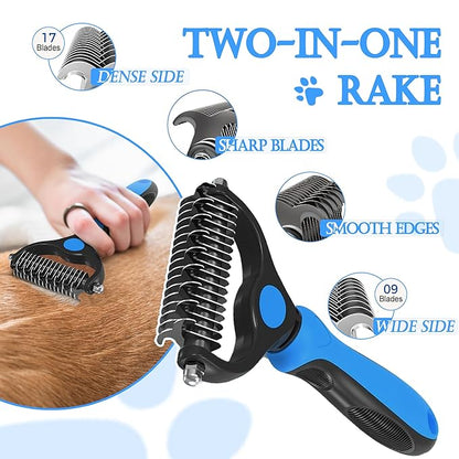 4 in 1 Cat Grooming Brush Self Cleaning Slicker Brush Dematting Tool for Dogs &amp; Cats Haired Pets Skin Friendly, Deshedding Tool, Suitable for Pet Supplies Accessories, Blue