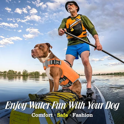 Pawaboo Dog Life Jacket, Reflective Dog Safety Vest Adjustable Pet Life Preserver with Strong Buoyancy &amp; Sturdy Rescue Handle, Ripstop Dog Lifesaver Vests for Swimming, Boating, XL, Orange