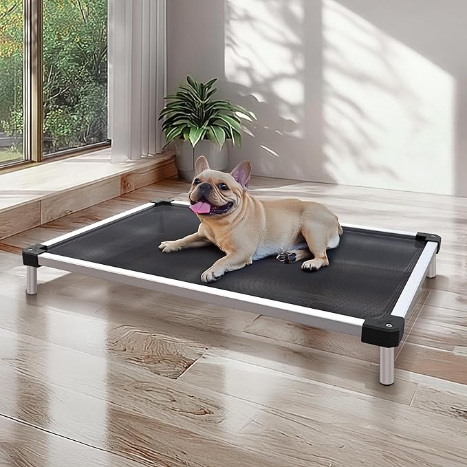 FXW TitanNest Chew-Proof Elevated Dog Bed, Raised Cot for Indoor/Outdoor/Camping Use, Durable &amp; Waterproof Cooling Pet Bed for Small Dogs, 35.0" L x 22.0" W x 4.5" H, Black