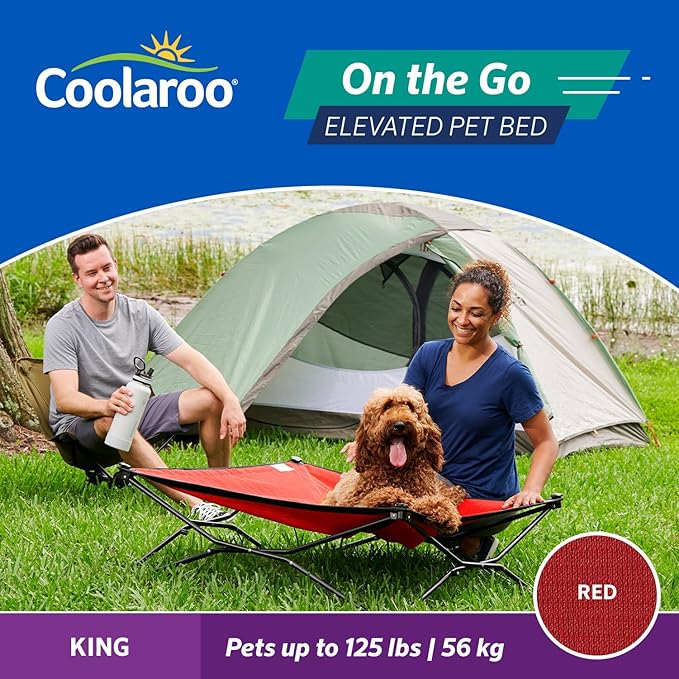 Coolaroo On-The-Go Elevated Dog Bed - Foldable Pop-Up Travel Dog Bed with Breathable, Moisture-Resistant Fabric, Carry Bag Included, Lightweight &amp; Portable, Red, Extra Large