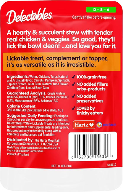 Hartz Delectables Stew Lickable Wet Cat Treats for Adult &amp; Senior Cats, Chicken &amp; Veggies, 1.4 Ounce (Pack of 12) (Packaging may vary)