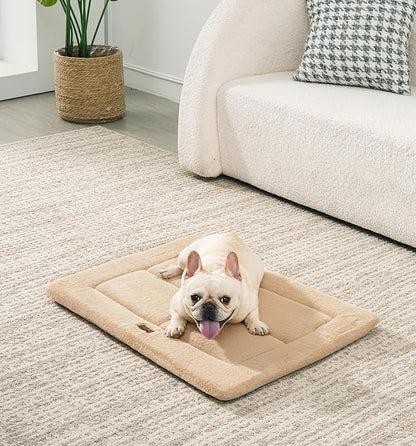 Made4Pets Dog Crate Pad Bed for Small Dogs, Washable &amp; Reversible, Anti-Slip Kennel Mat for Cozy Sleeping, Soft Fluffy Dog Bed for Indoor &amp; Outdoor Use, 24"x18", Khaki