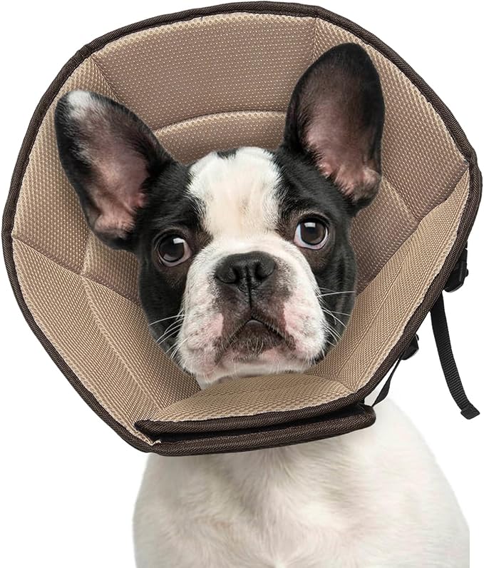 Dog Cone Collar M, Soft Cones for Large Medium Small Dogs,Adjustable Dog Cone Alternative to Stop Licking, Comfy Elizabethan Collar for After Surgery Wound Healing &amp; Hot Spots Brown