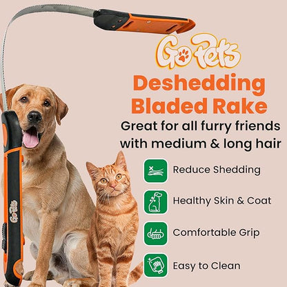 GoPets Deshedding Blade Rake, Adjustable Professional Dematting Grooming Tool, Stainless Steel Blades, Fur Removal Comb for Shedding, Comfortable Handle, Suitable for Cats &amp; Dogs