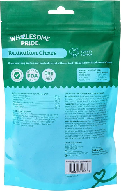 Wholesome Pride Calming Supplement for Dogs - 90 Soft Chews - Natural Anxiety Relief, Separation &amp; Noise Stress Support with Herbal Ingredients, No Melatonin, Non-Drowsy