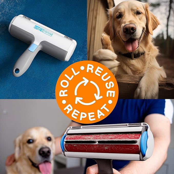 Triton Pet Hair Remover w/Fur Trapping Compartment - Easy to Use Pet Hair Removal Tool - Cat &amp; Dog Hair Remover for Couch, Furniture, Clothes, Bedding, Car - Reusable Lint Roller